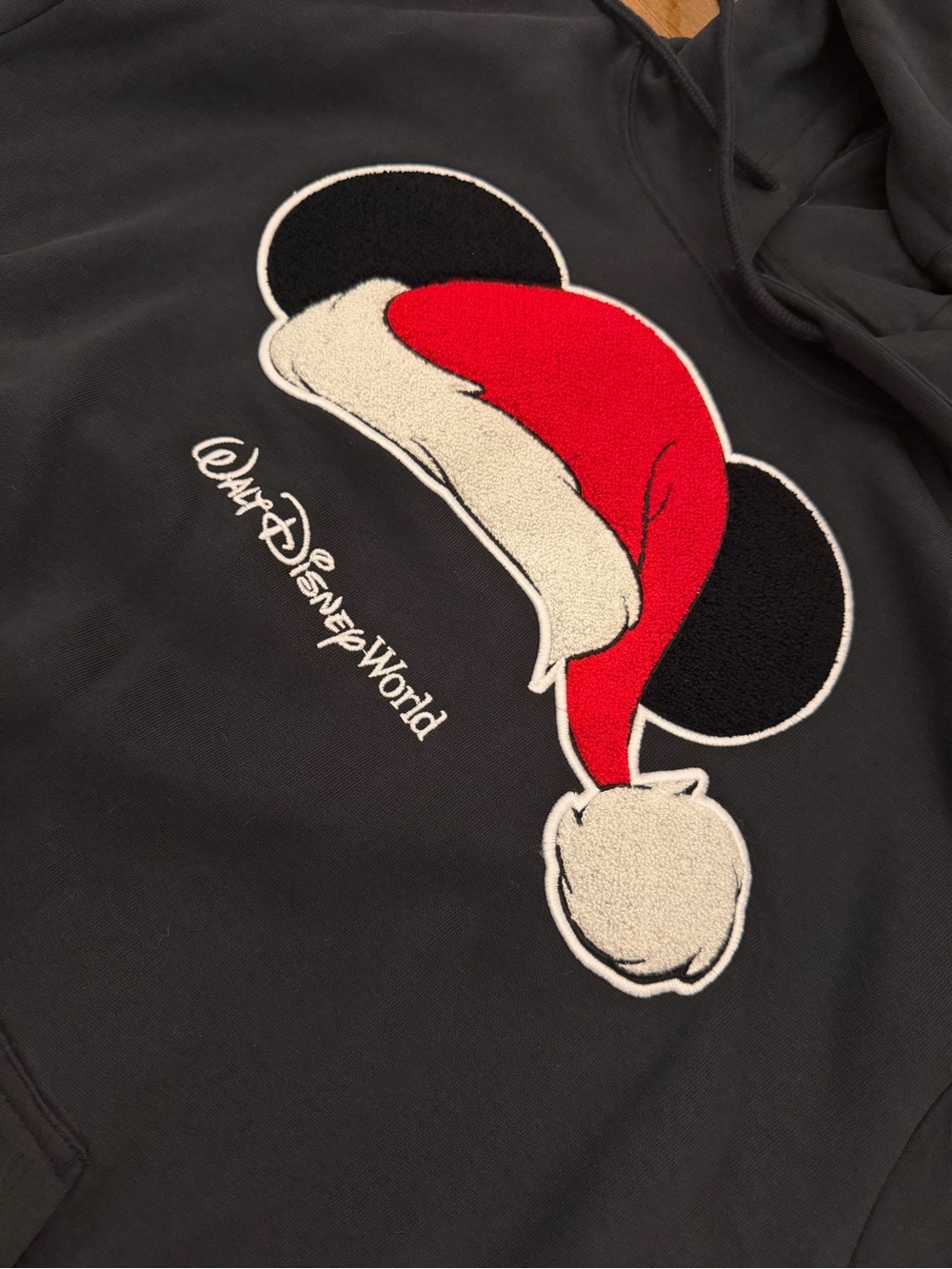 Disney Black Hoodie with Red & White Santa hat Mickey Design NWT - Picture 3 of 7